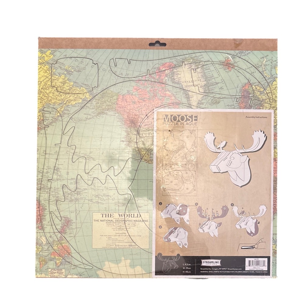 Large Streamline Moose Puzzle Plaque National Geographic‎ World Map Decor Child